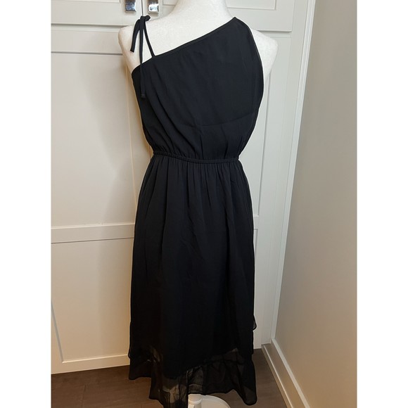 Abercrombie & Fitch Asymmetrical Black Layered Sheer One Shoulder Dress - Picture 4 of 8